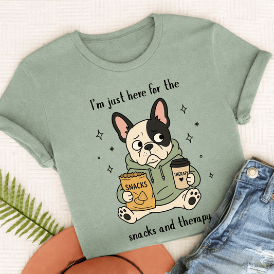 French Bulldog Snacks and Therapy Unisex TShirt Comfort Colors Bay