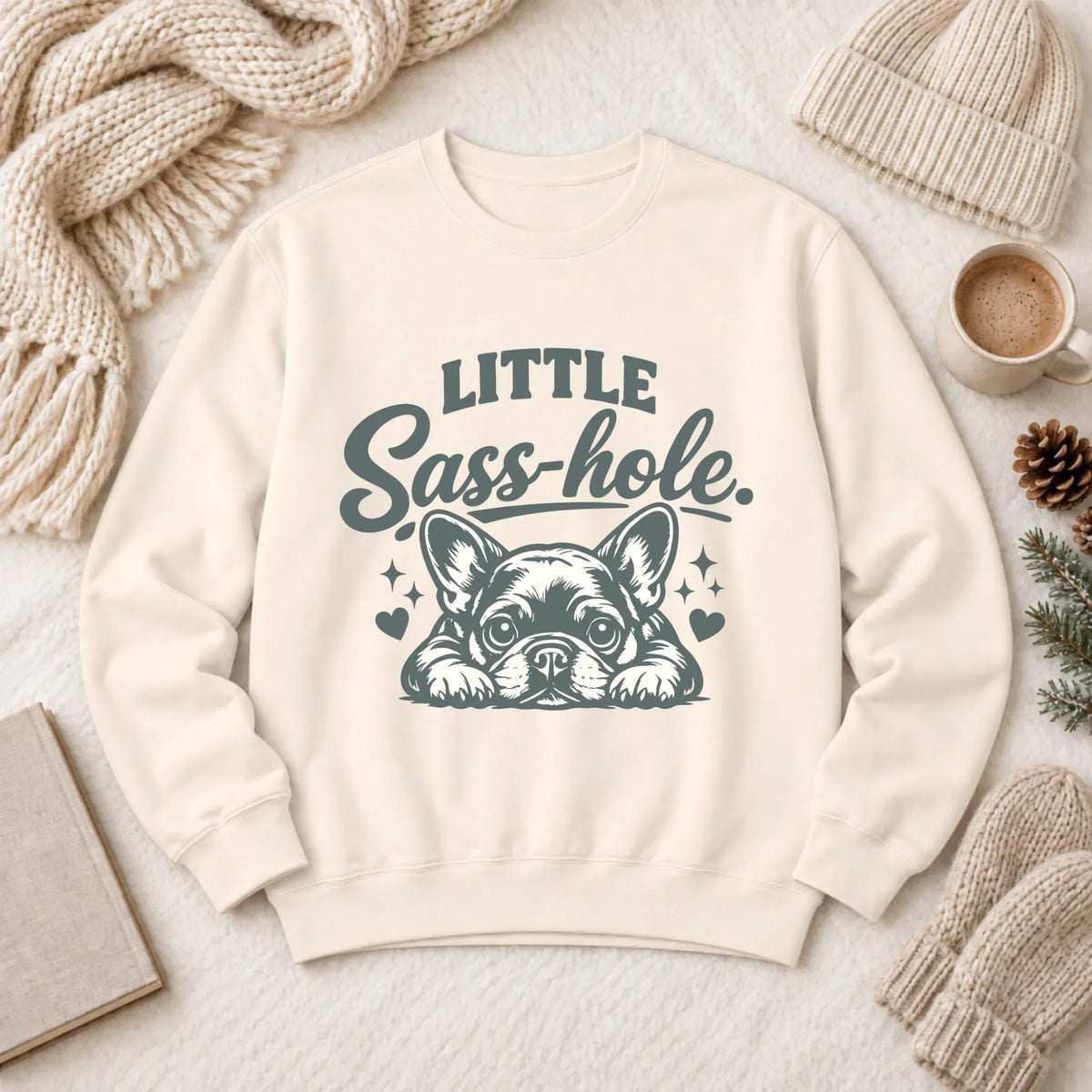 French Bulldog Snarky Sass Hole Unisex Sweatshirt Ivory