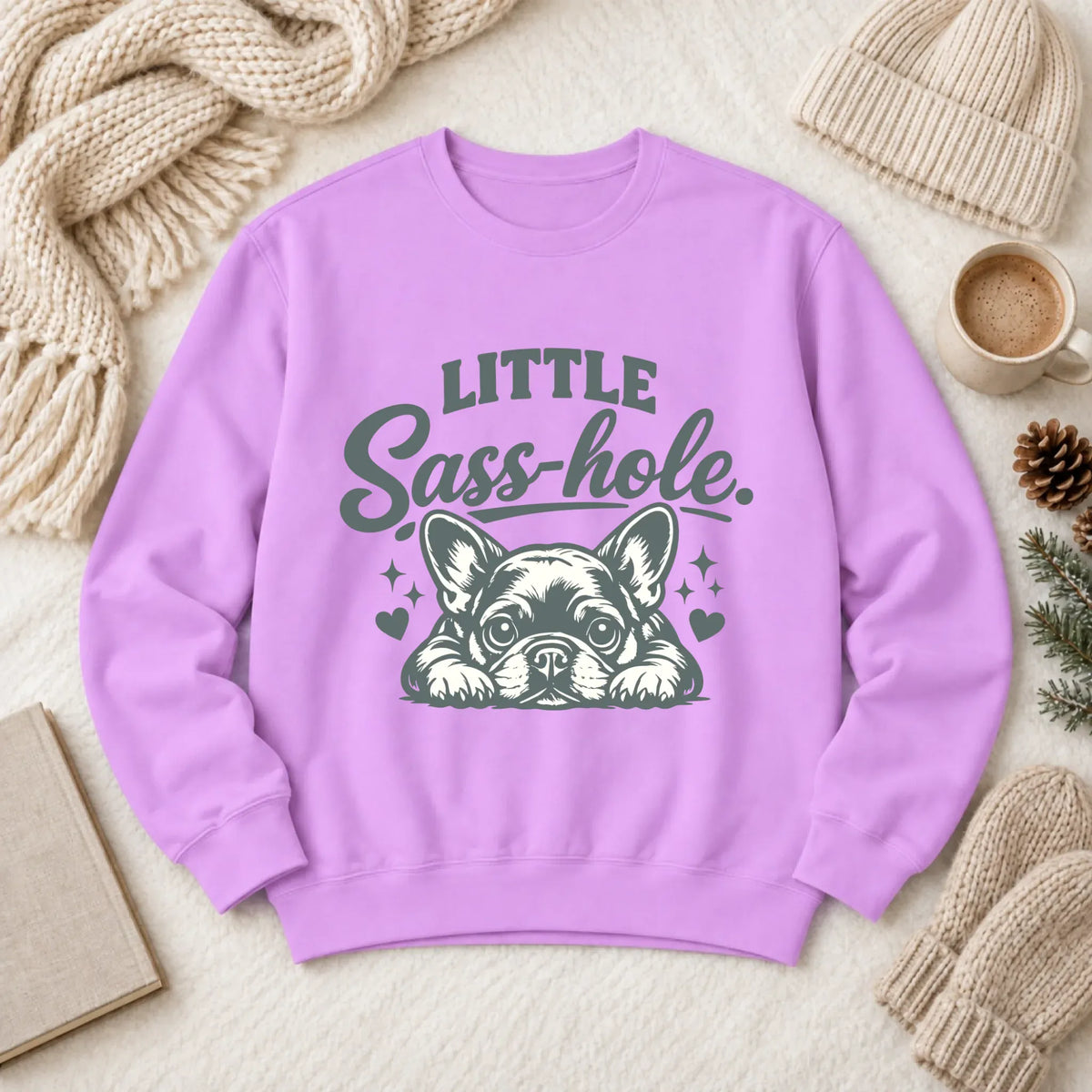 French Bulldog Snarky Sass Hole Unisex Sweatshirt Neon Violet