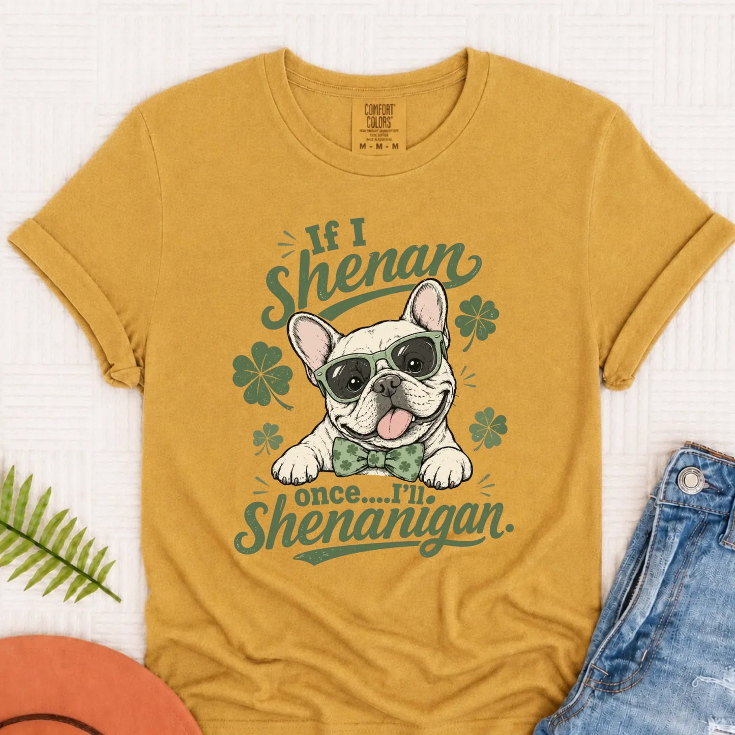 French Bulldog St Patricks Day Unisex Tshirt Mustard