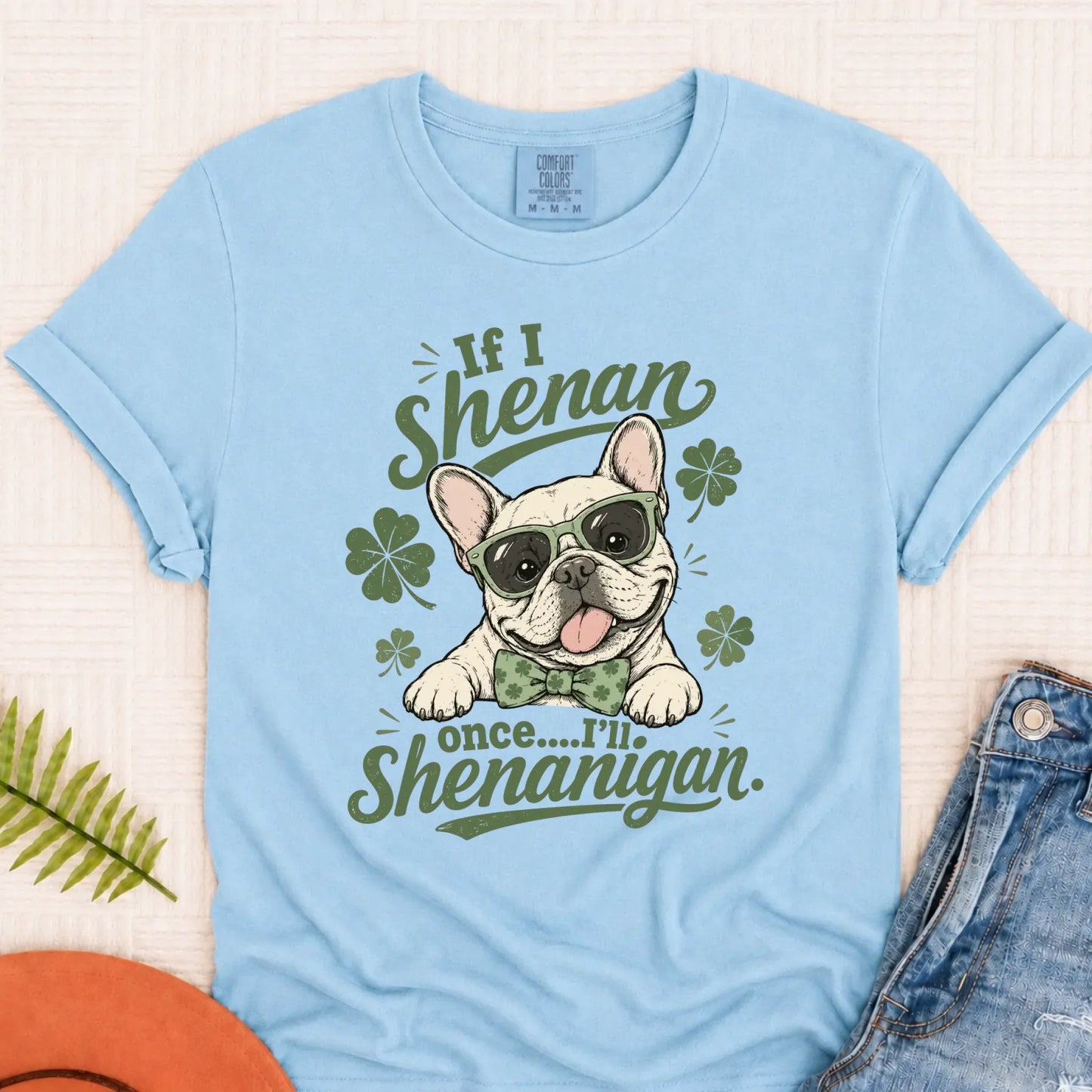 French Bulldog St Patricks Day Unisex Tshirt Chambray