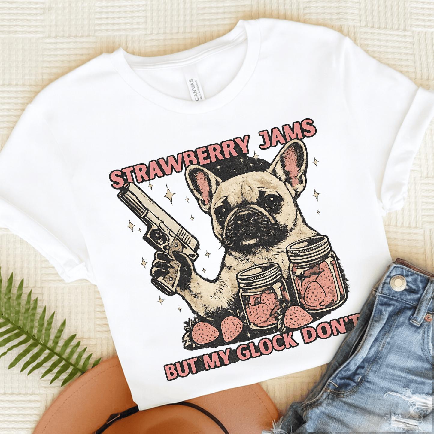 French Bulldog Strawberry Jams Unisex TShirt White