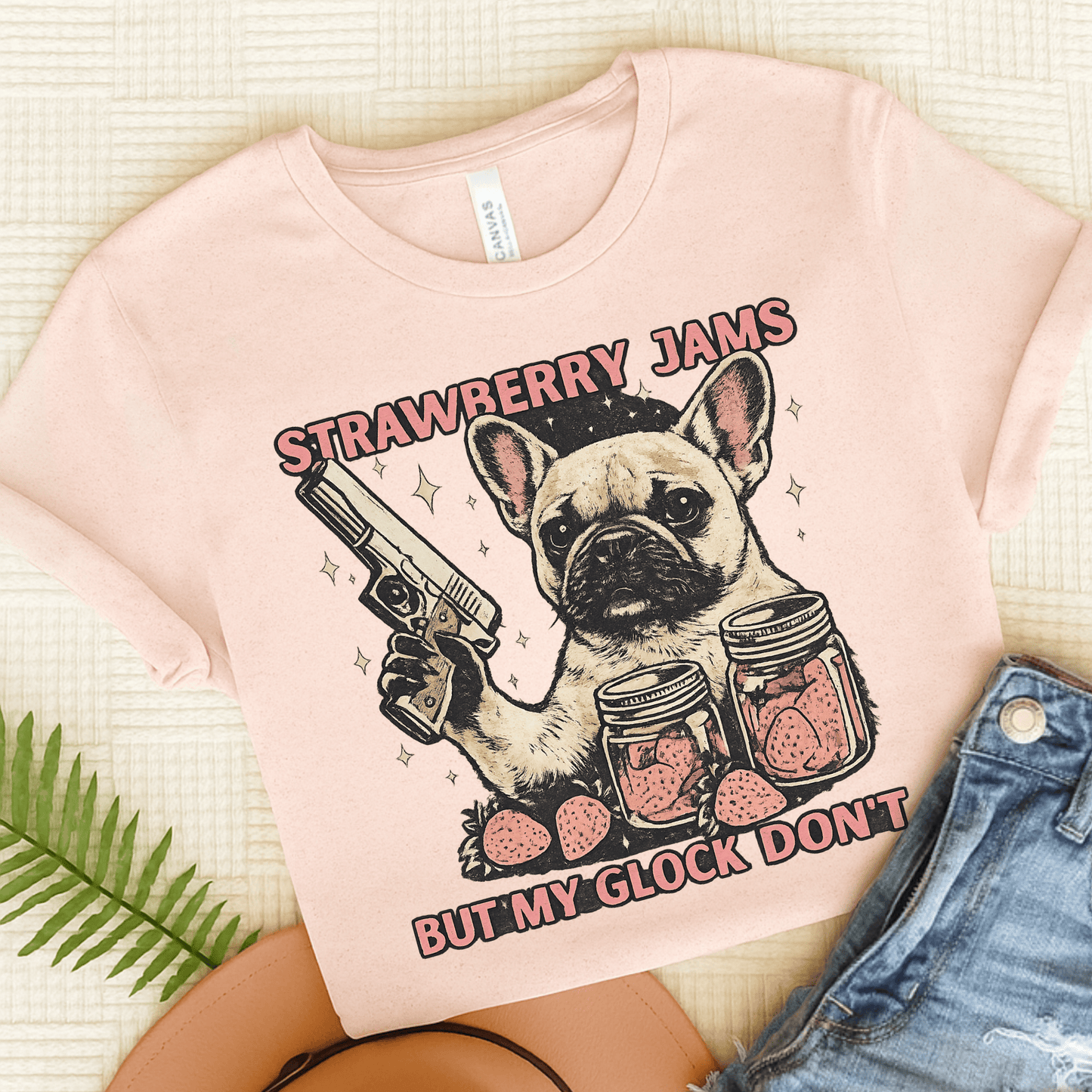 French Bulldog Strawberry Jams Unisex TShirt Soft Pink