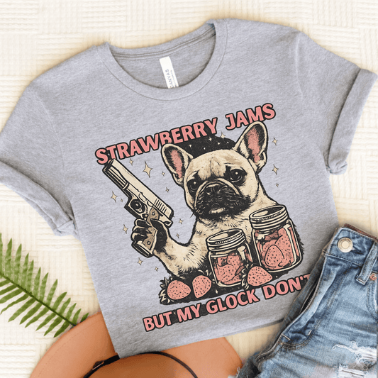 French Bulldog Strawberry Jams Unisex TShirt Athletic Heather