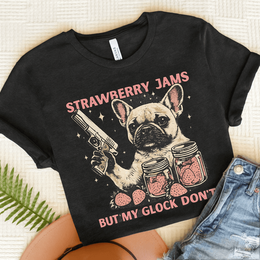 French Bulldog Strawberry Jams Unisex TShirt Dark Grey Heather