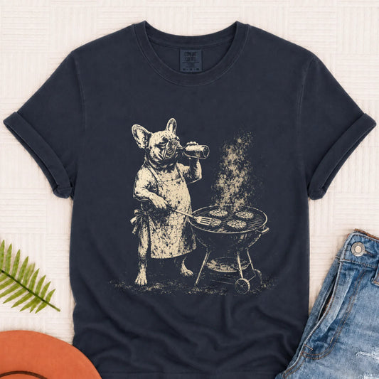 French Bulldog Summer BBQ Grill Unisex TShirt Navy