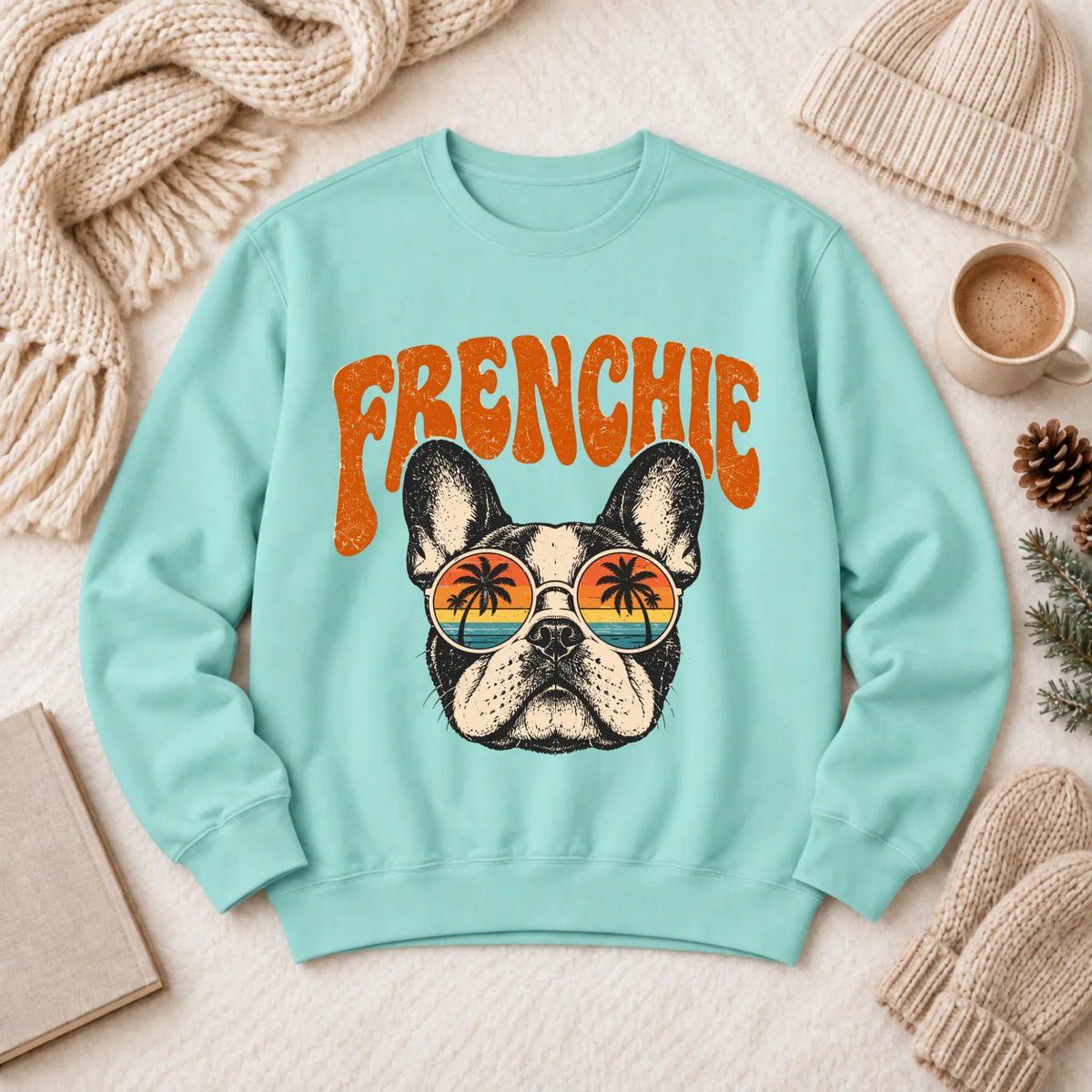 French Bulldog Summer Hippie Unisex Sweatshirt Chalky Mint