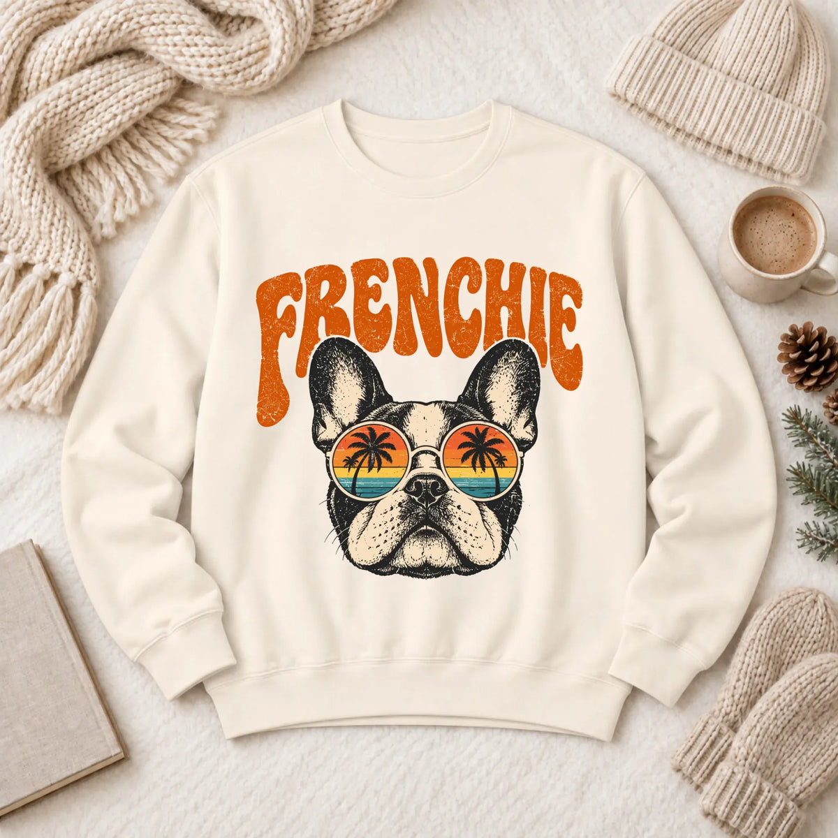 French Bulldog Summer Hippie Unisex Sweatshirt Ivory