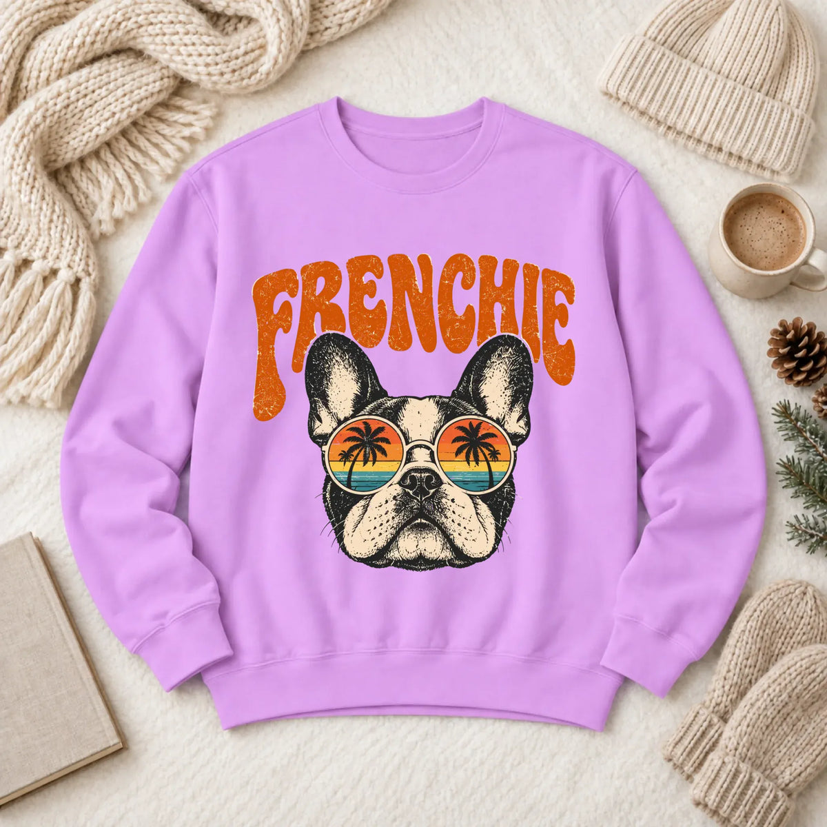 French Bulldog Summer Hippie Unisex Sweatshirt Neon Violet