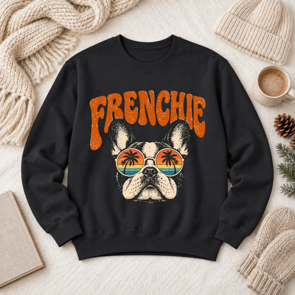 French Bulldog Summer Hippie Unisex Sweatshirt Black