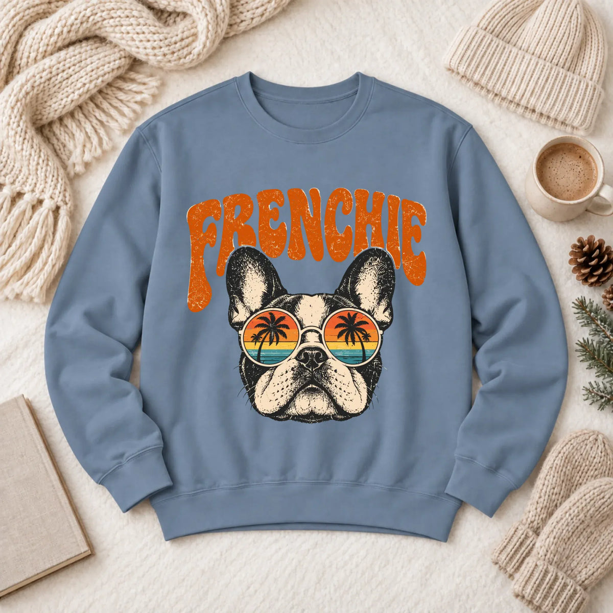 French Bulldog Summer Hippie Unisex Sweatshirt Blue Jean