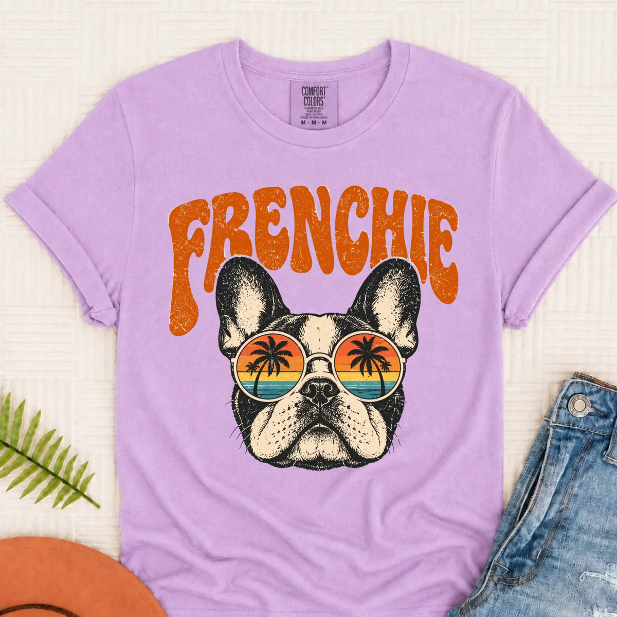 French Bulldog Summer Hippie Unisex Tshirt Orchid