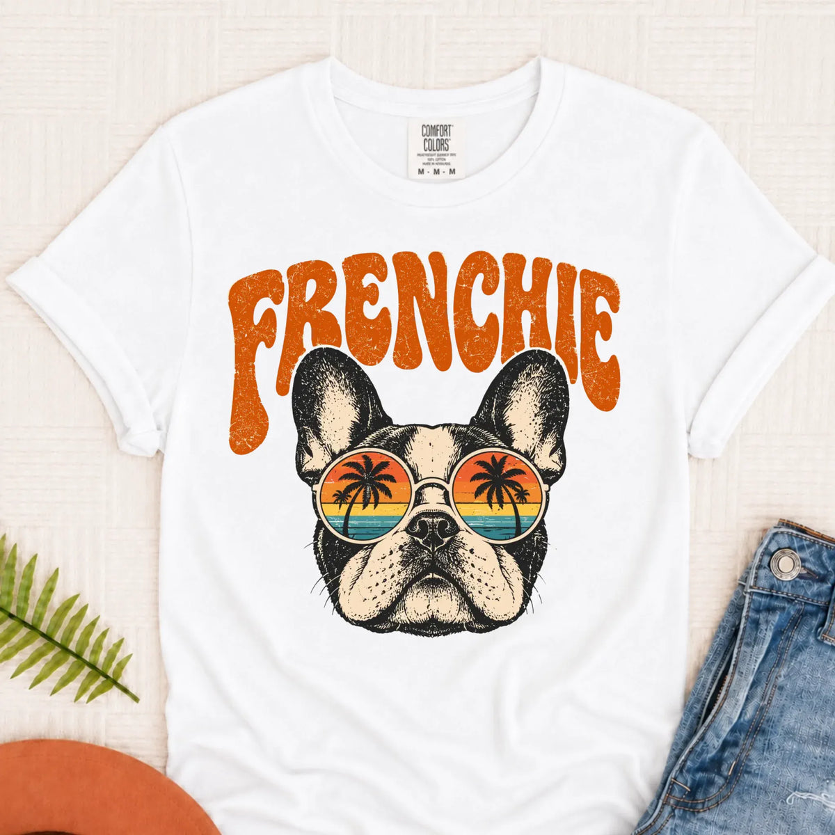 French Bulldog Summer Hippie Unisex Tshirt White