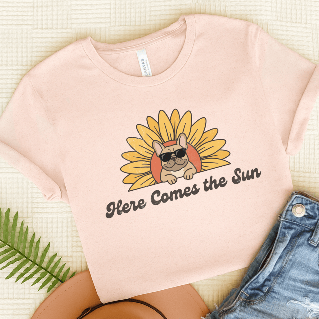 French Bulldog Sunflower Here Comes the Sun Unisex TShirt Soft Pink
