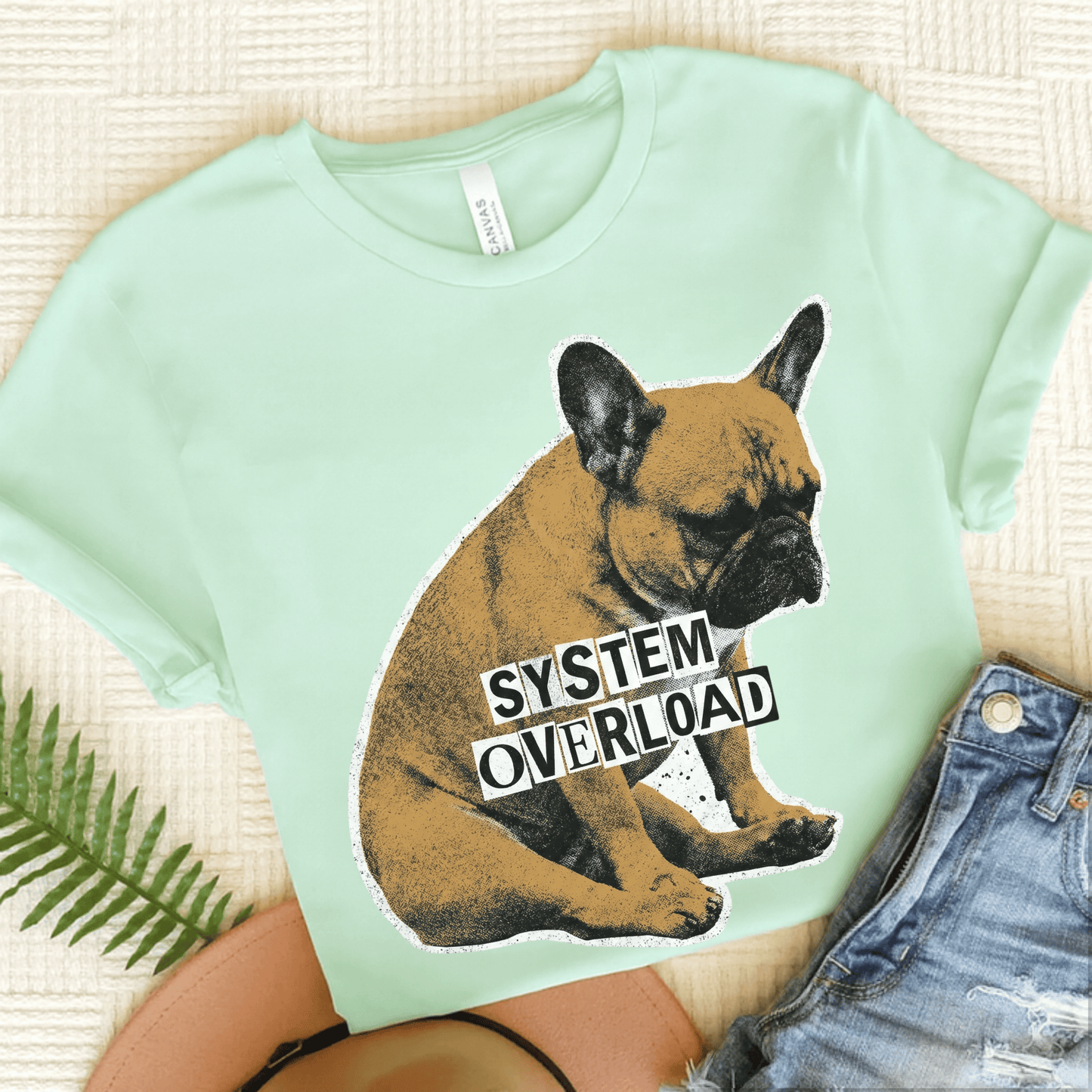 Fawn Frenchie System Overload Unisex TShirt Heather Mint