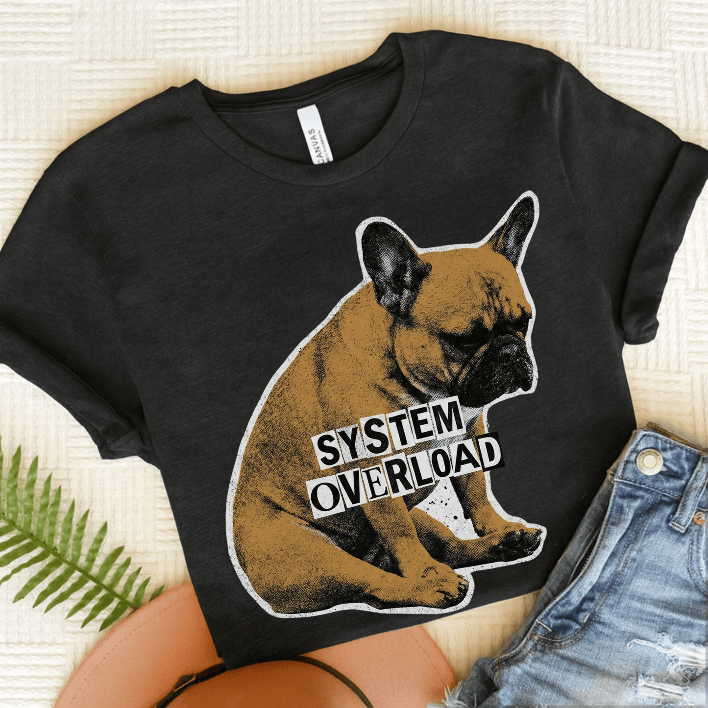 Fawn Frenchie System Overload Unisex TShirt Dark Grey Heather