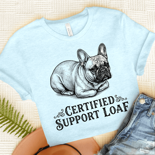 French Bulldog Support Loaf Unisex TShirt Heather Ice Blue