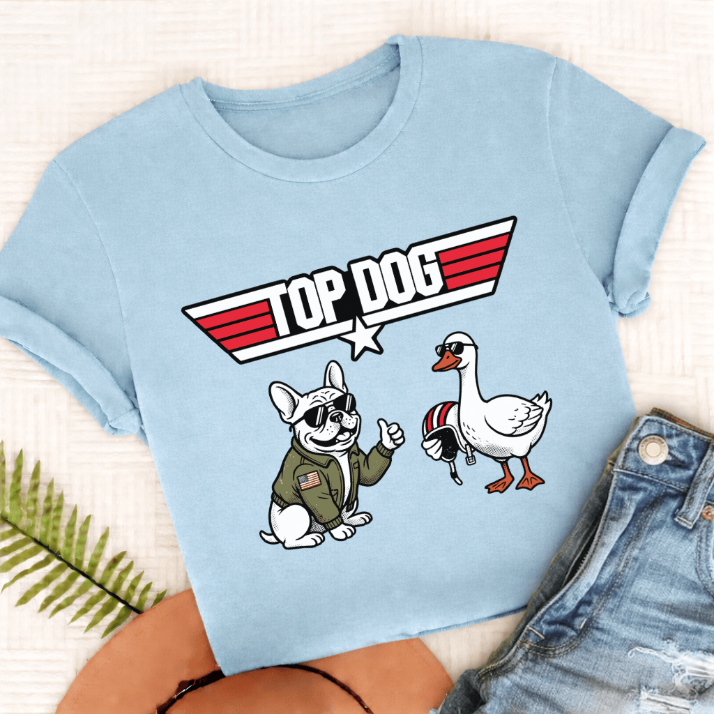 French Bulldog Top Dog Aviation Unisex TShirt Comfort Colors Chambray
