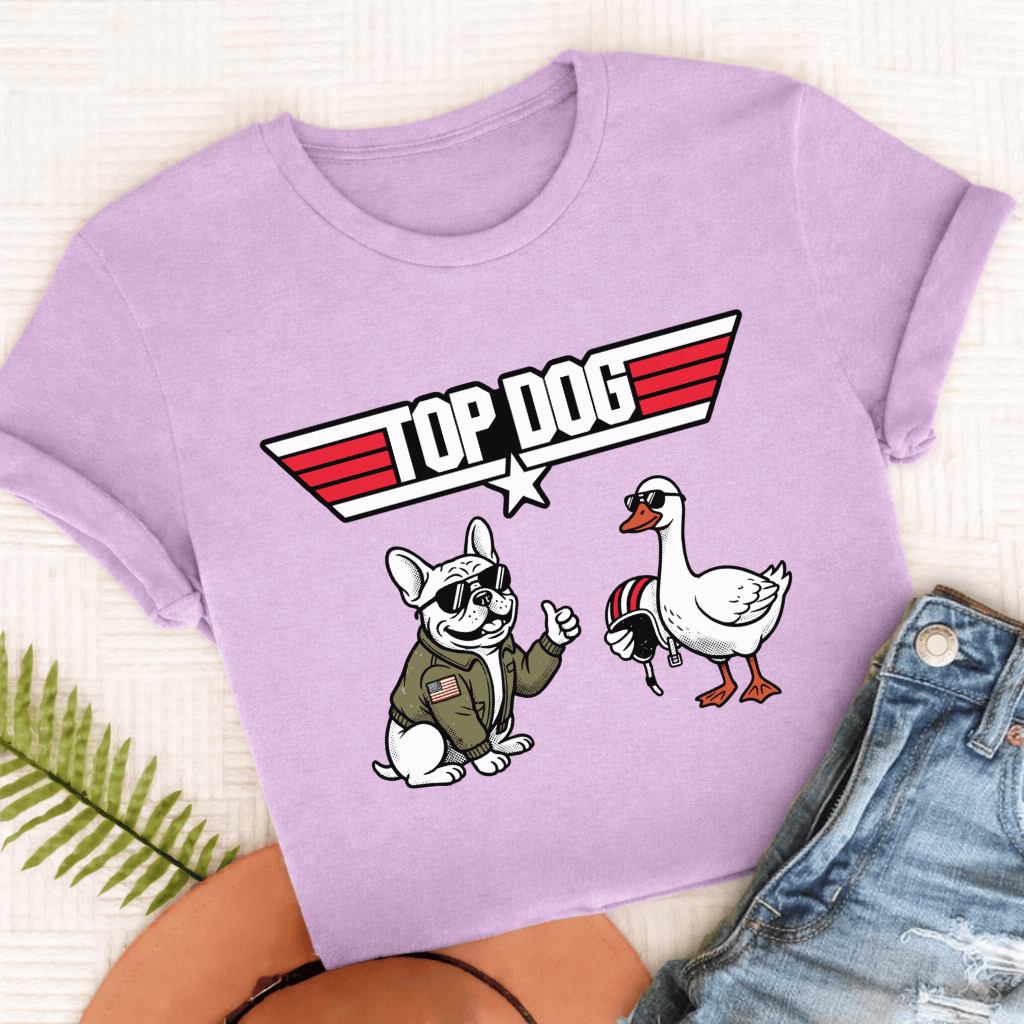 French Bulldog Top Dog Aviation Unisex TShirt Comfort Colors Orchid