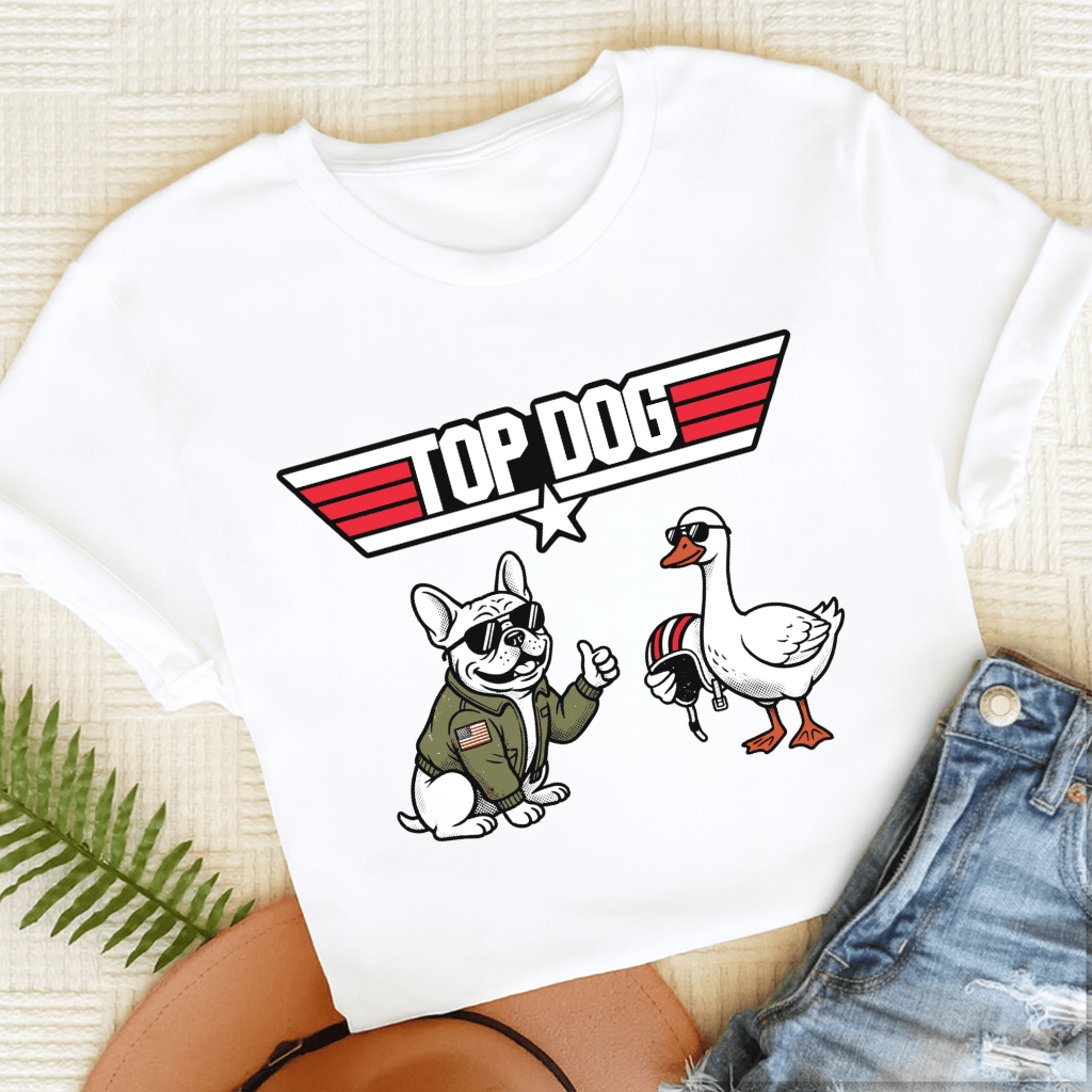 French Bulldog Top Dog Aviation Unisex TShirt White