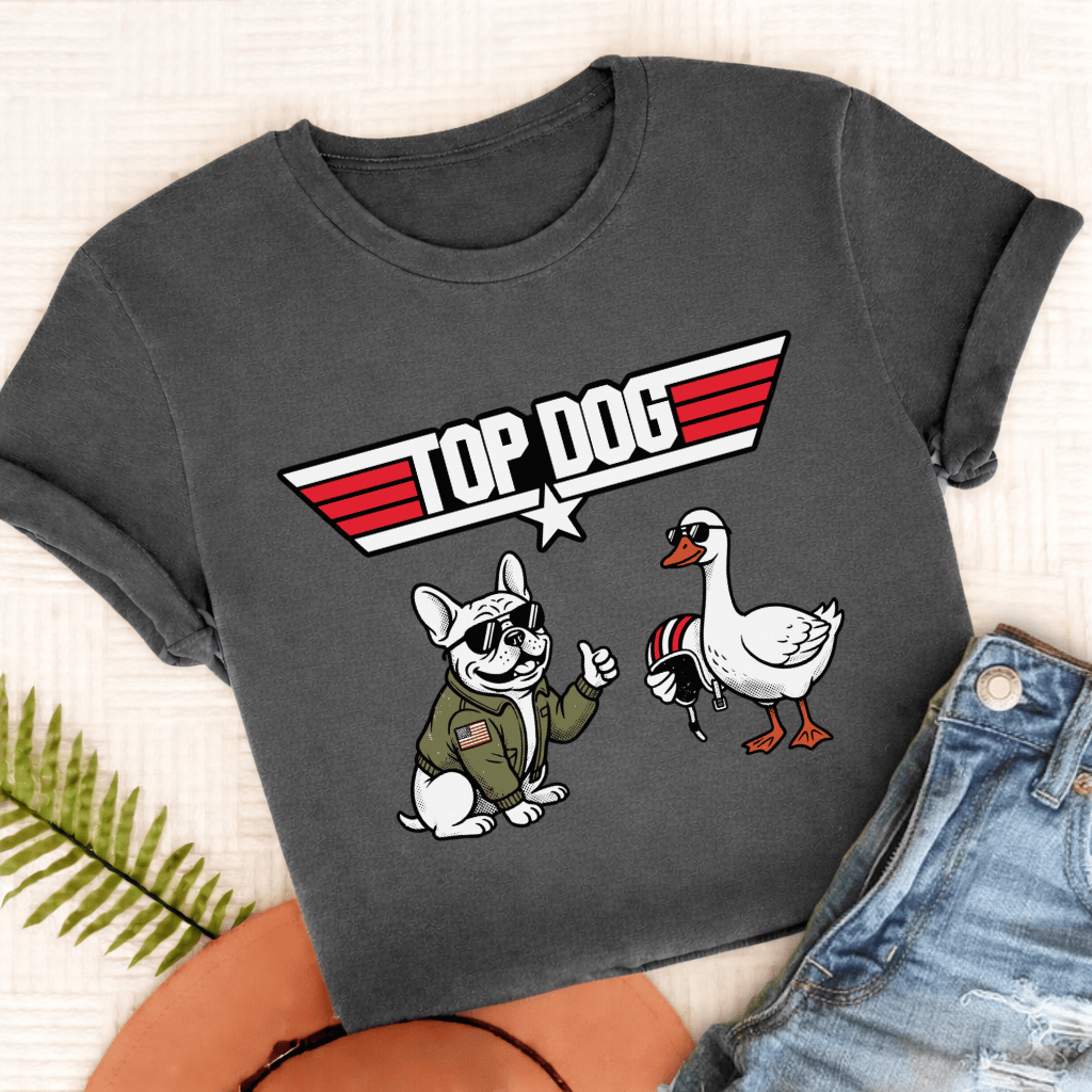 French Bulldog Top Dog Aviation Unisex TShirt Comfort Colors Pepper