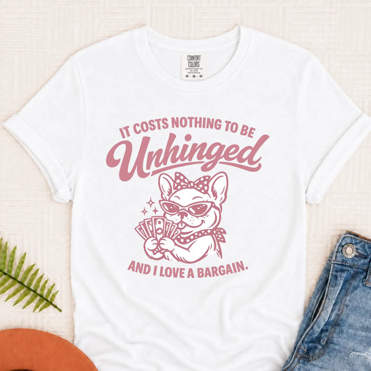 French Bulldog Unhinged Bargain Unisex TShirt White