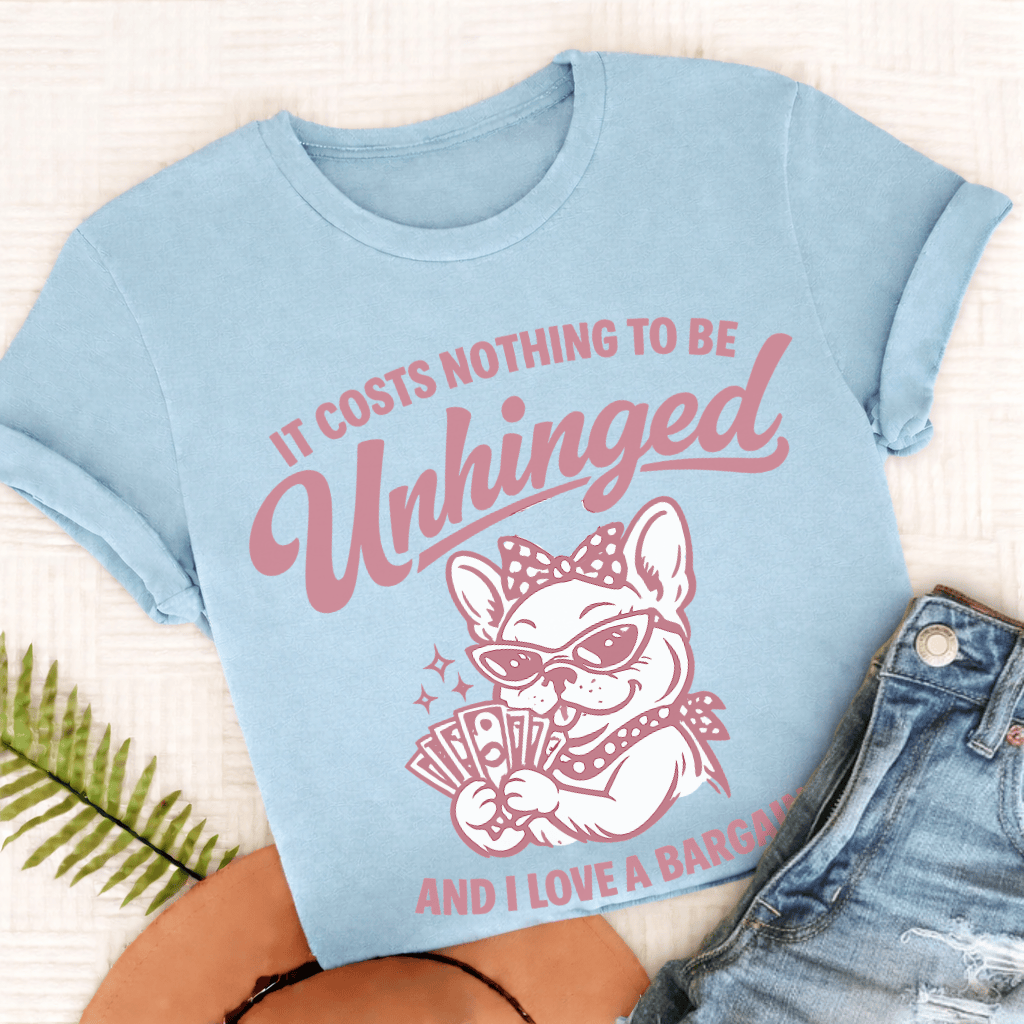 French Bulldog Unhinged Unisex TShirt Chambray