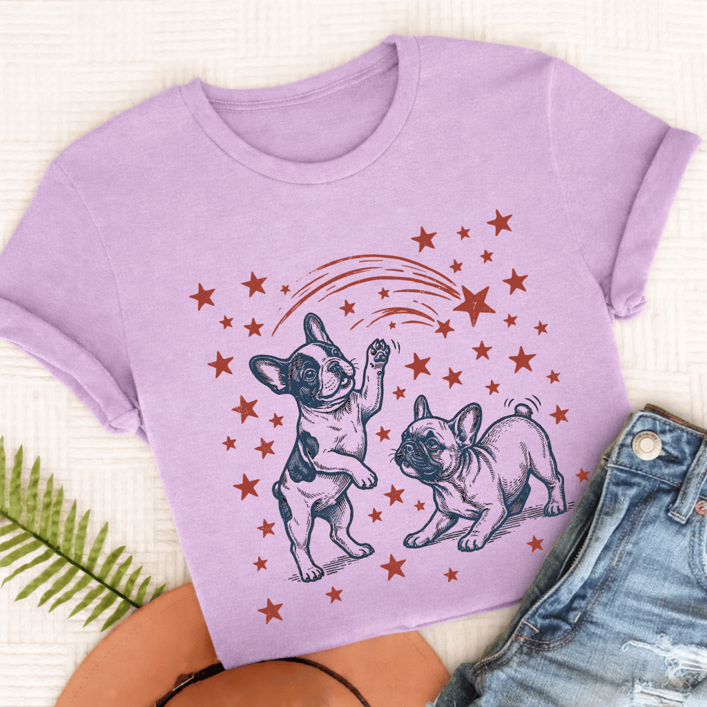 French Bulldog USA Stars Unisex TShirt Comfort Colors Orchid