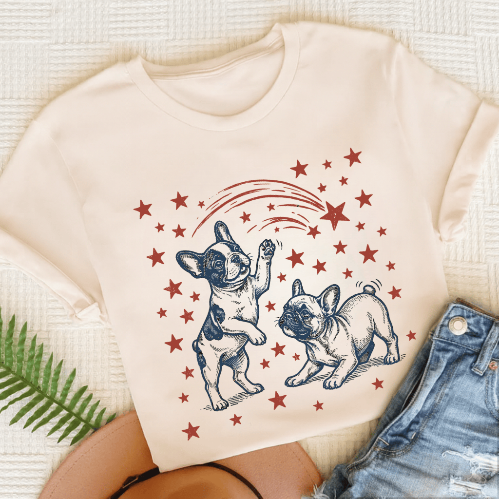 French Bulldog USA Stars Unisex TShirt Natural