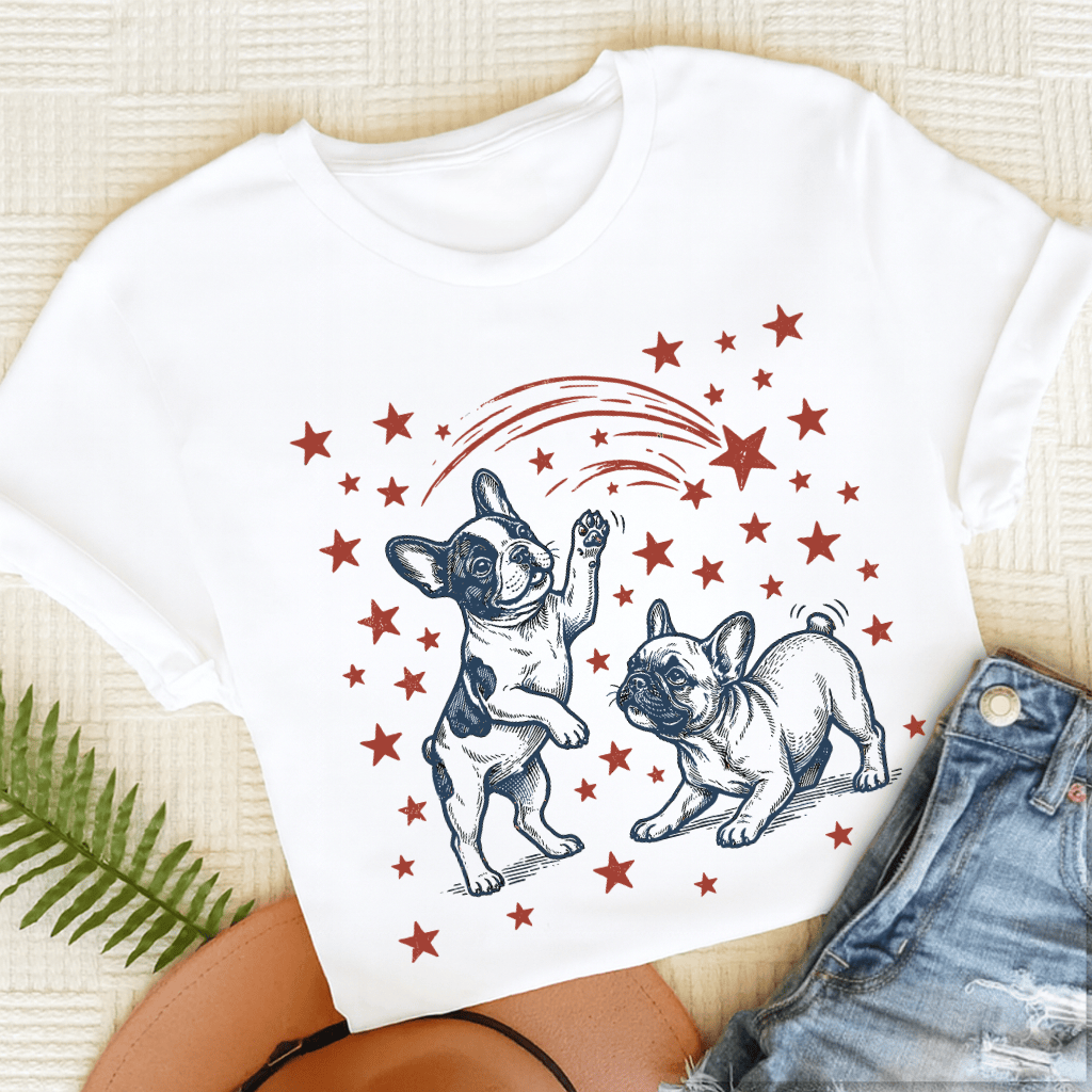French Bulldog USA Stars Unisex TShirt White