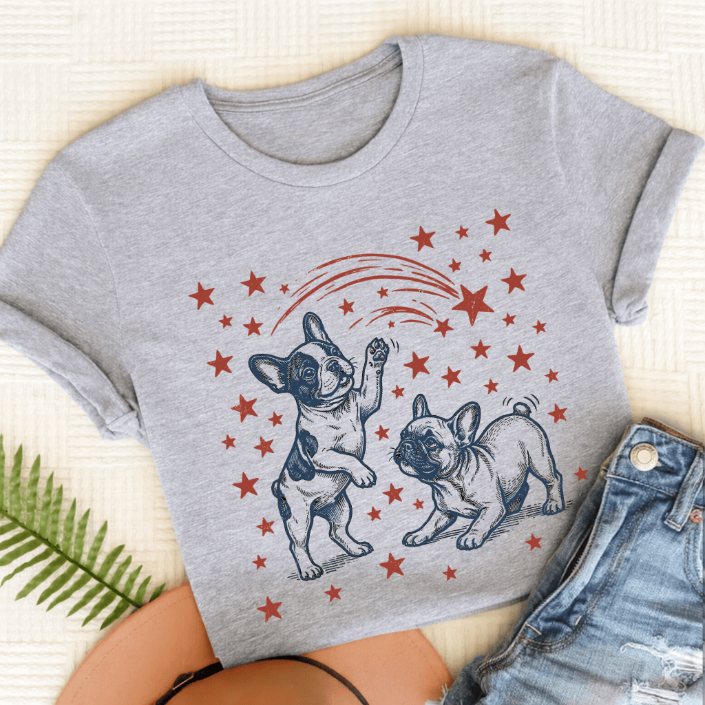 French Bulldog USA Stars Unisex TShirt Sport Grey