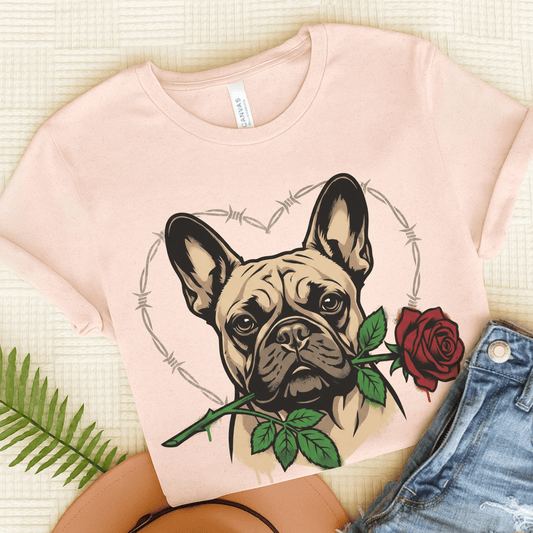 Fawn French Bulldog Valentines Rose Unisex TShirt Soft Pink
