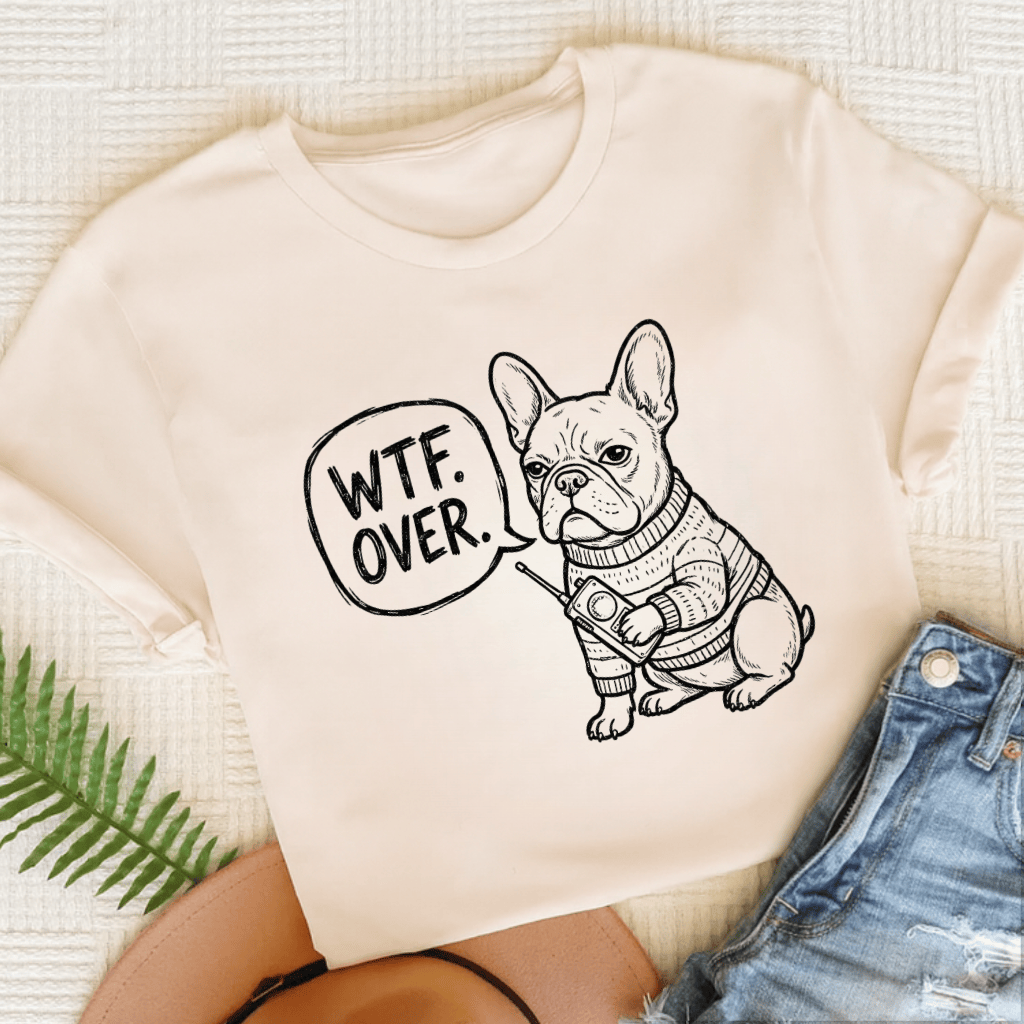 French Bulldog Walkie Talkie WTF Unisex TShirt Natural