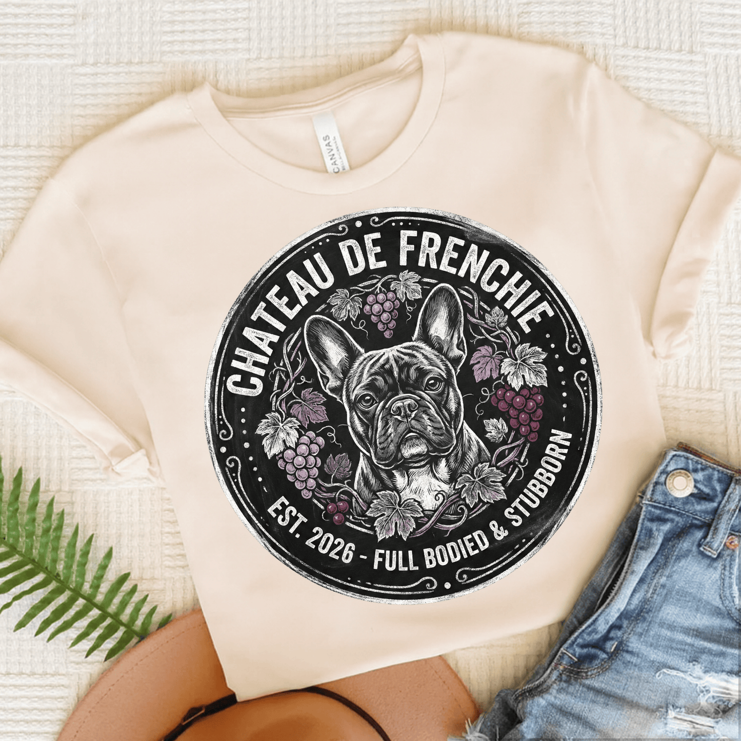 French Bulldog Wine Day Drinking Unisex TShirt Natural