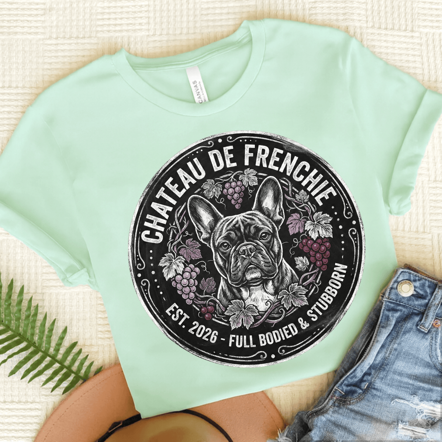 French Bulldog Wine Day Drinking Unisex TShirt Heather Mint