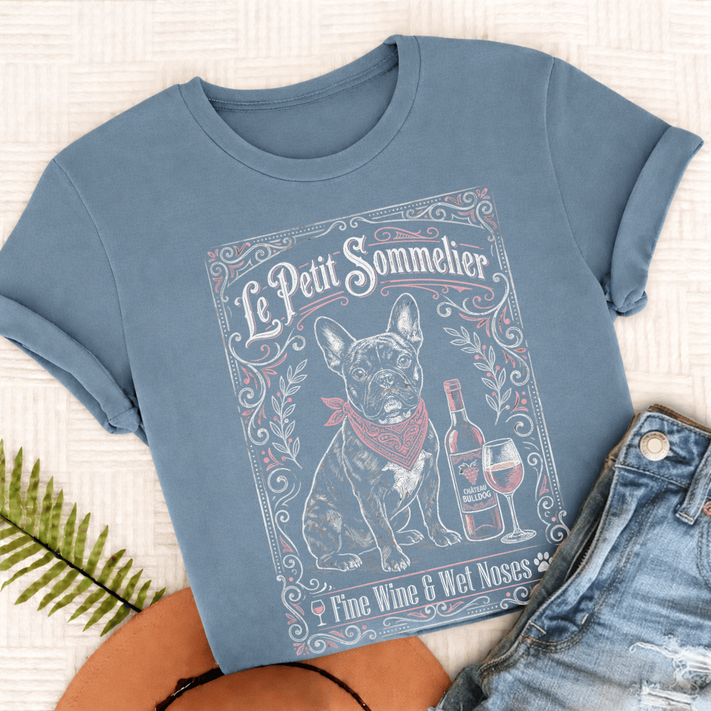 French Bulldog Wine Lover Unisex TShirt Blue Jean