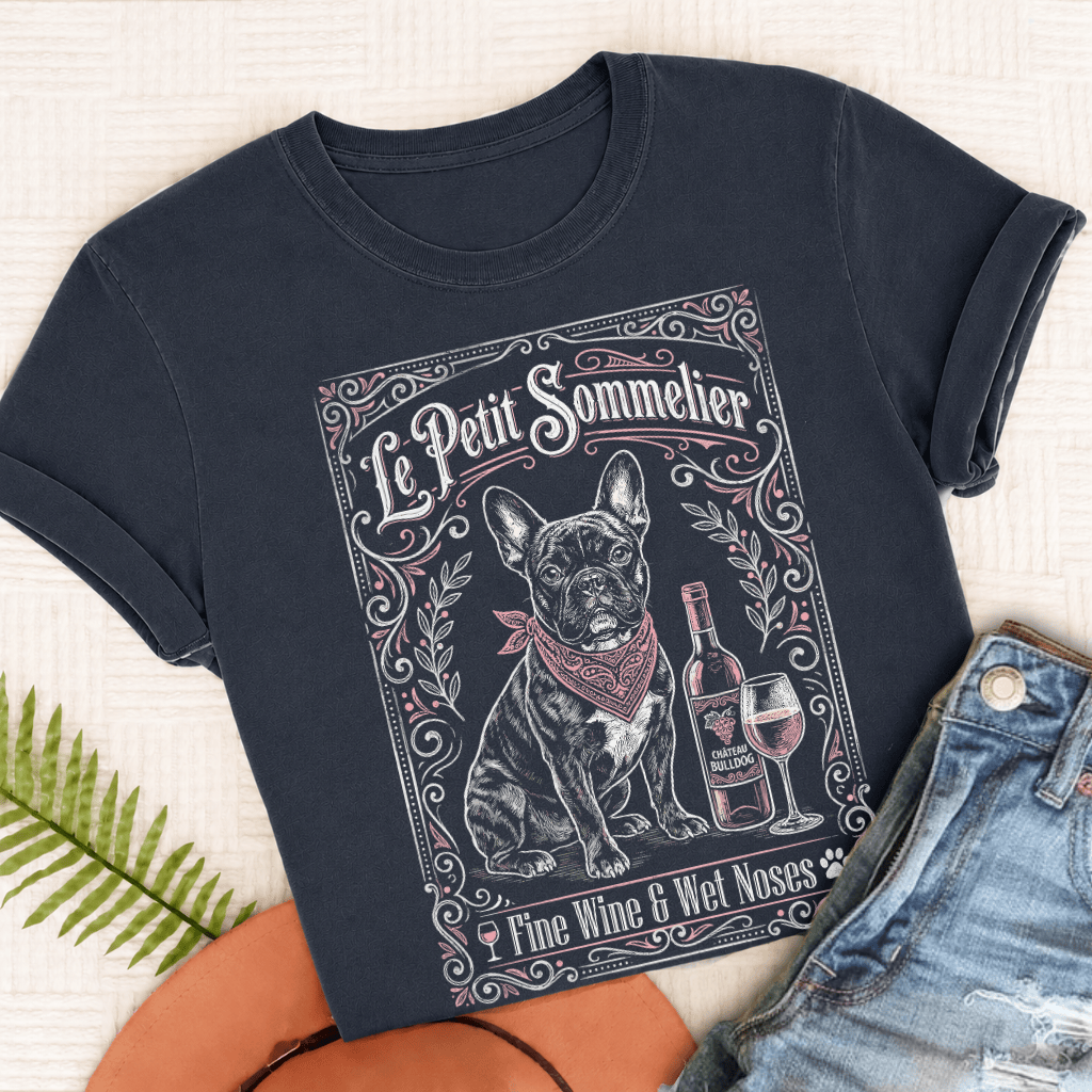 French Bulldog Wine Lover Unisex TShirt Navy