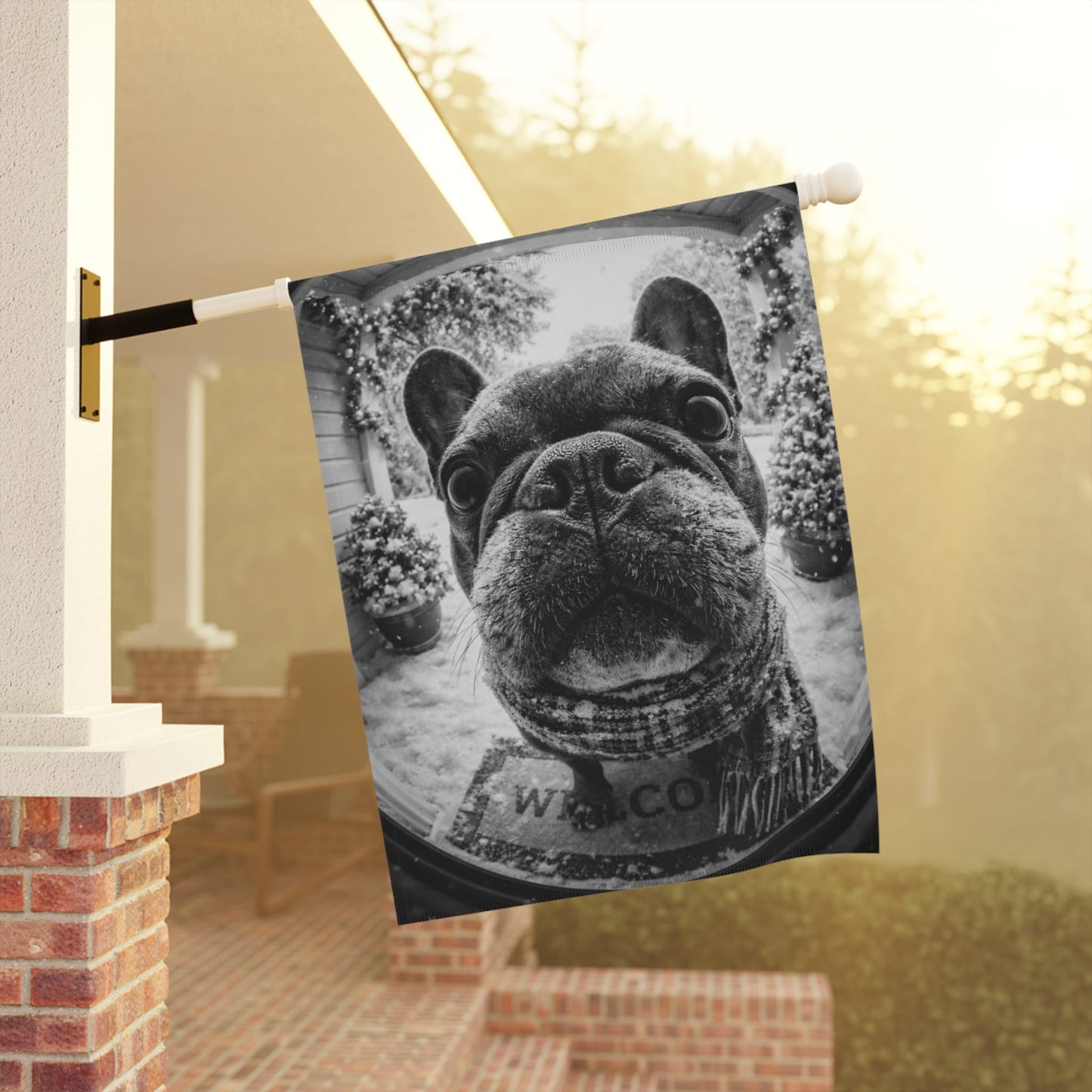 French Bulldog Winter Doorbell Camera Yard Flag