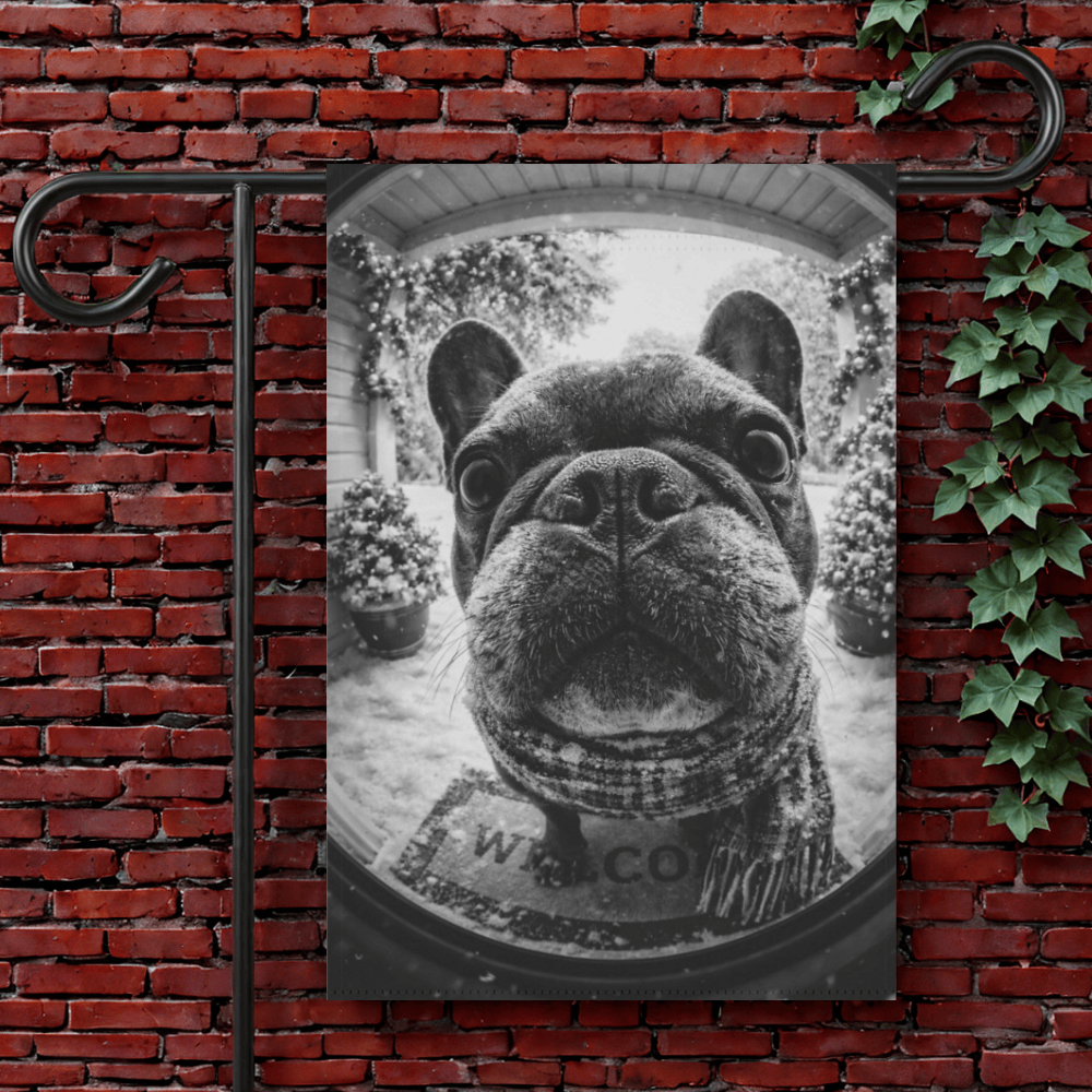 French Bulldog Winter Doorbell Camera Yard Flag 12'' × 18''