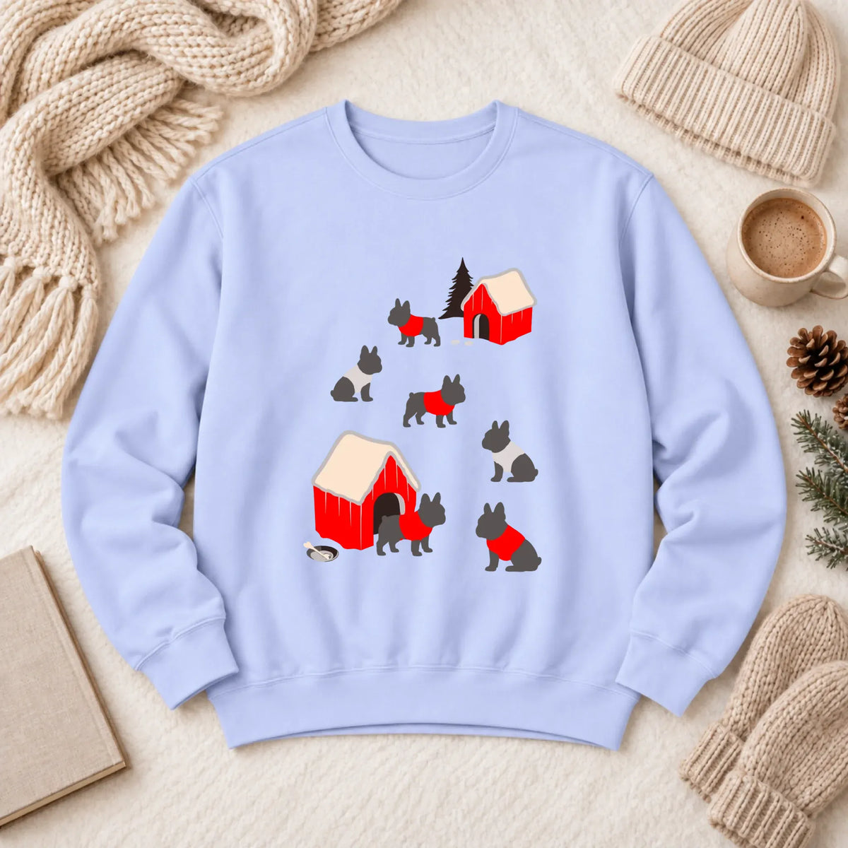 French Bulldog Winter Snow Play Unisex Sweatshirt Hydrangea