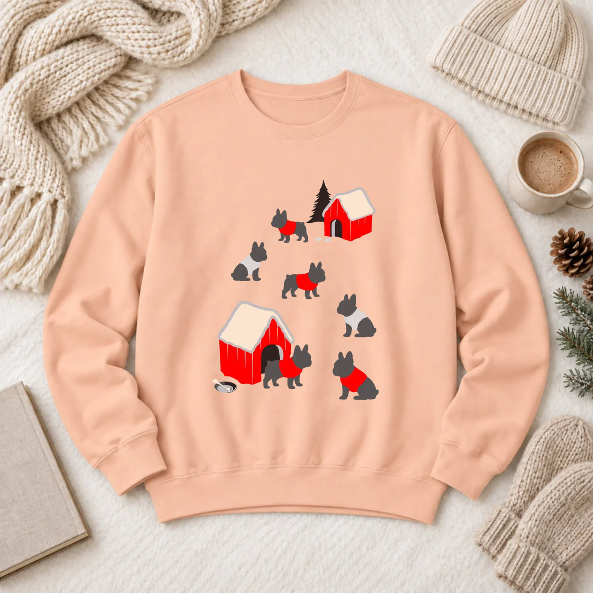 French Bulldog Winter Snow Play Unisex Sweatshirt Peachy