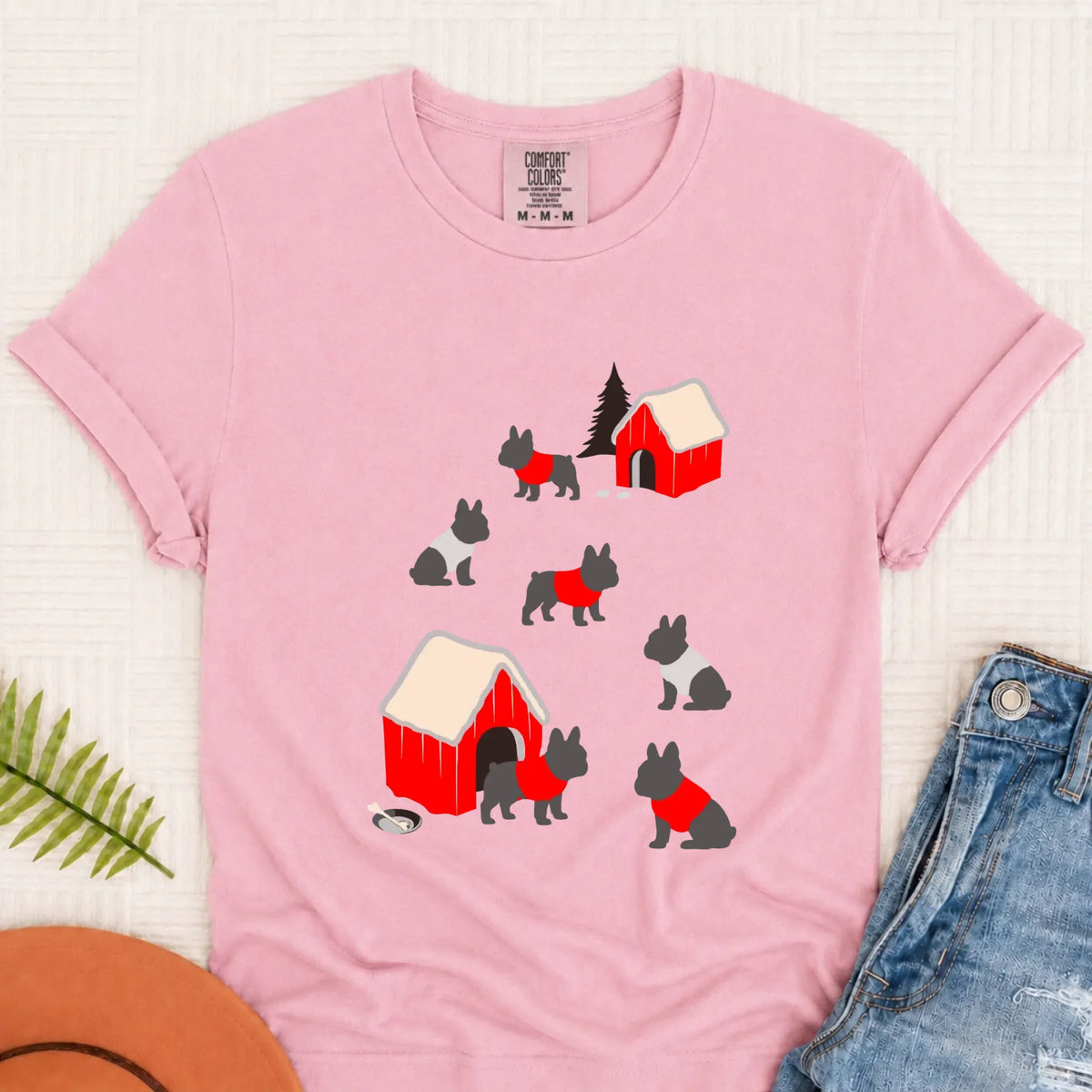 French Bulldog Winter Snow Play Unisex Tshirt Blossom
