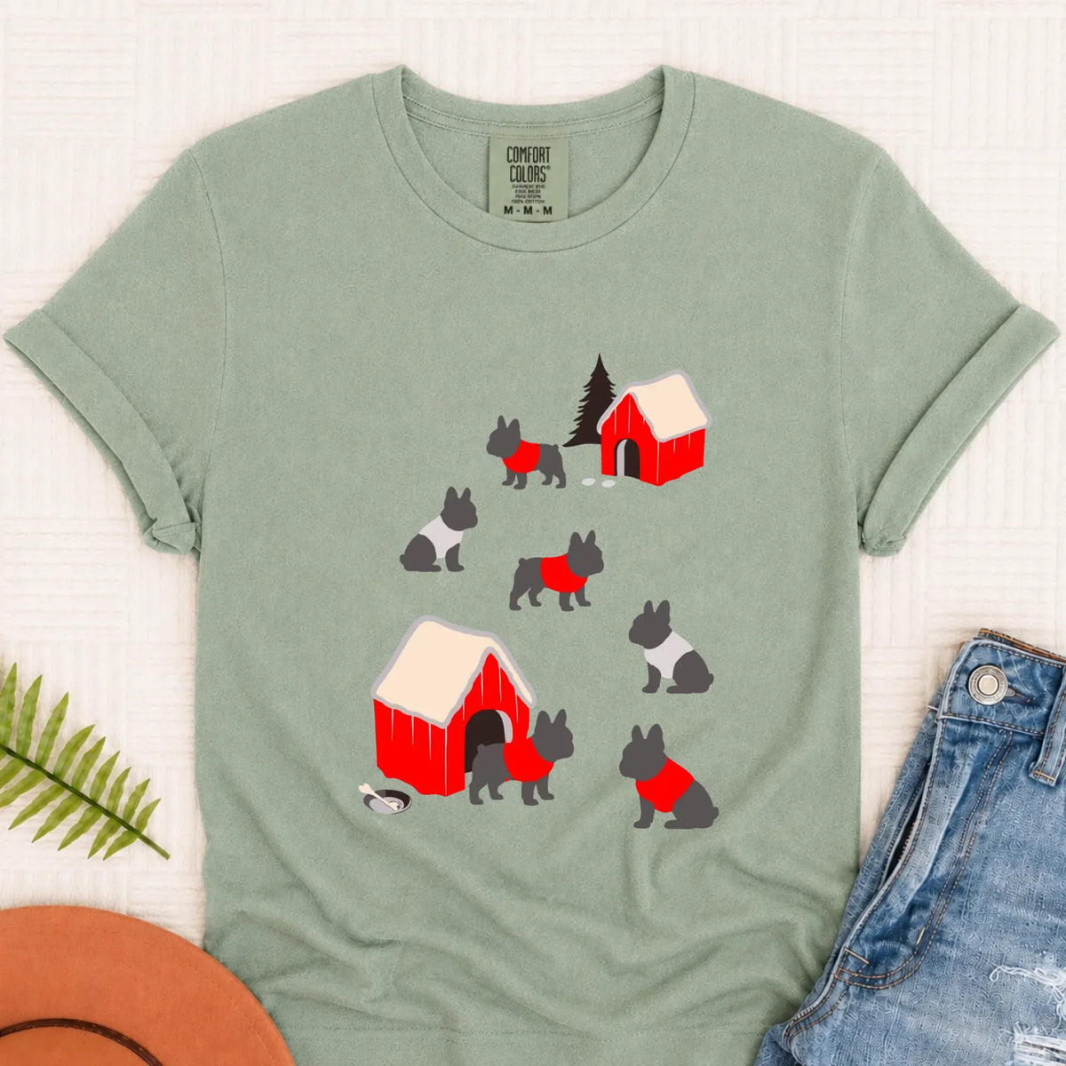 French Bulldog Winter Snow Play Unisex Tshirt Bay