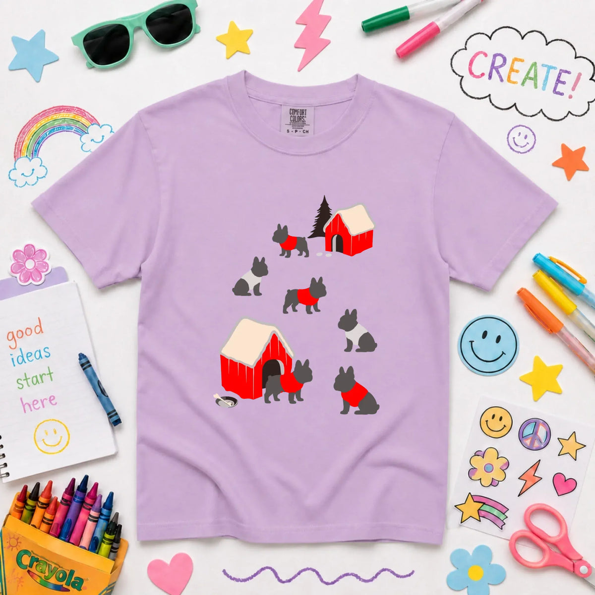 Youth Tshirt Orchid / XS French Bulldog Winter Snow Play Unisex YOUTH Tshirt