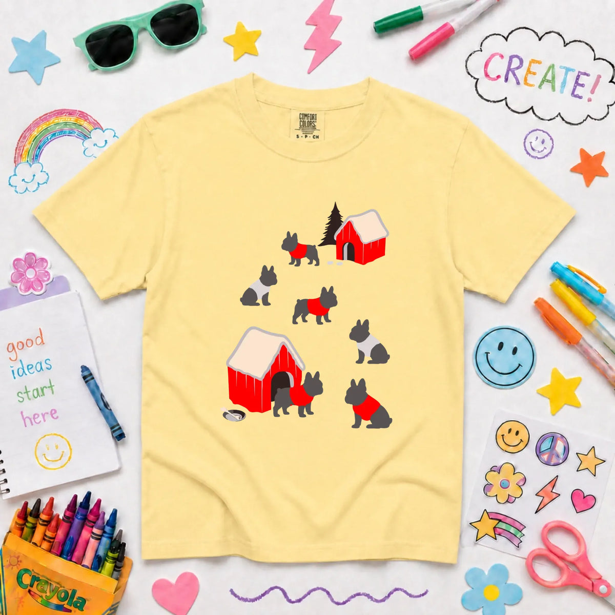 Youth Tshirt Butter / XS French Bulldog Winter Snow Play Unisex YOUTH Tshirt