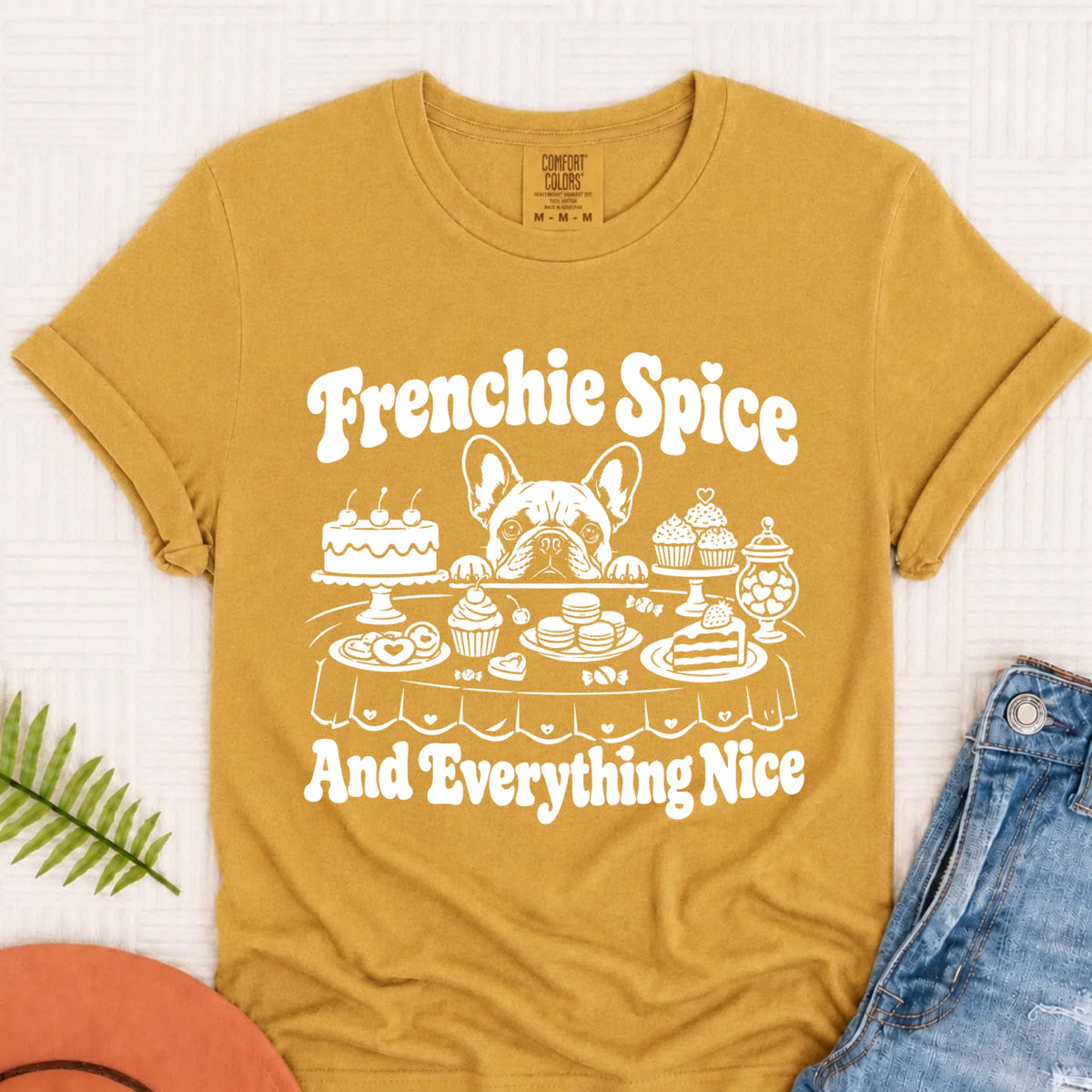 Frenchie Baking Sugar Spice Unisex Tshirt Mustard