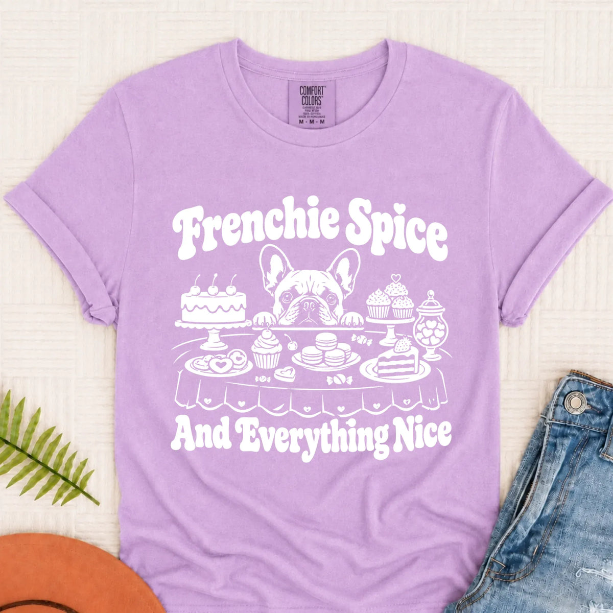 Frenchie Baking Sugar Spice Unisex Tshirt Orchid