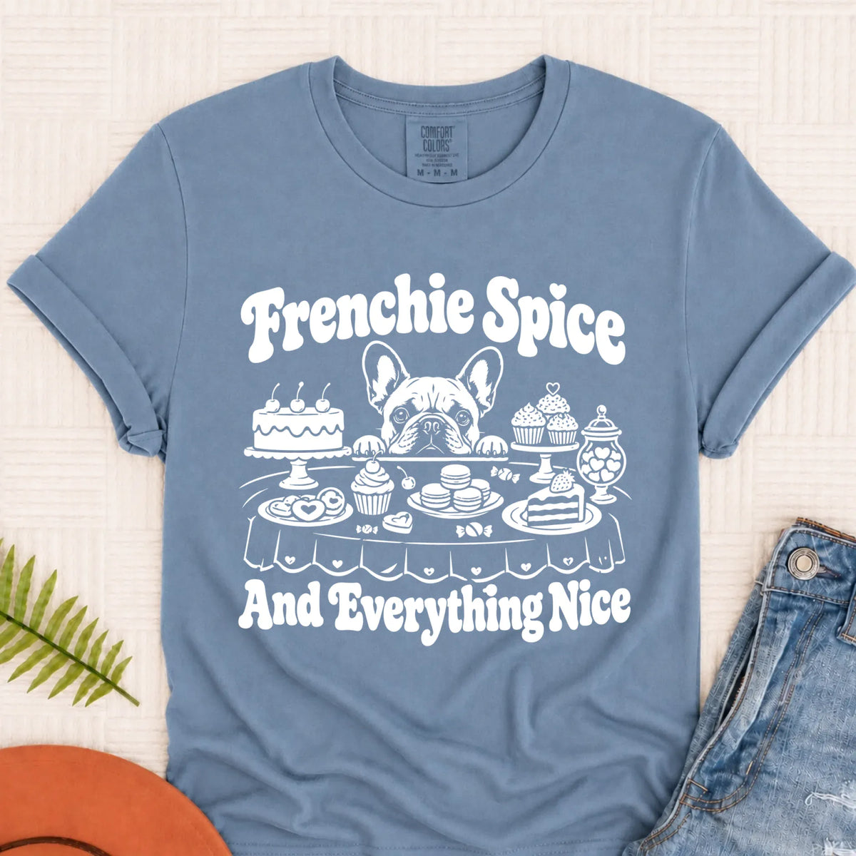 Frenchie Baking Sugar Spice Unisex Tshirt Blue Jean
