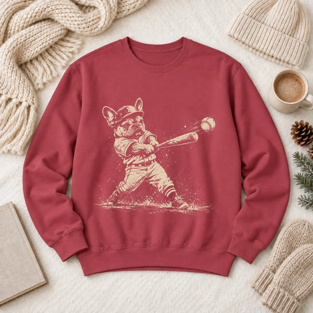Frenchie Baseball Player Unisex Sweatshirt Crimson
