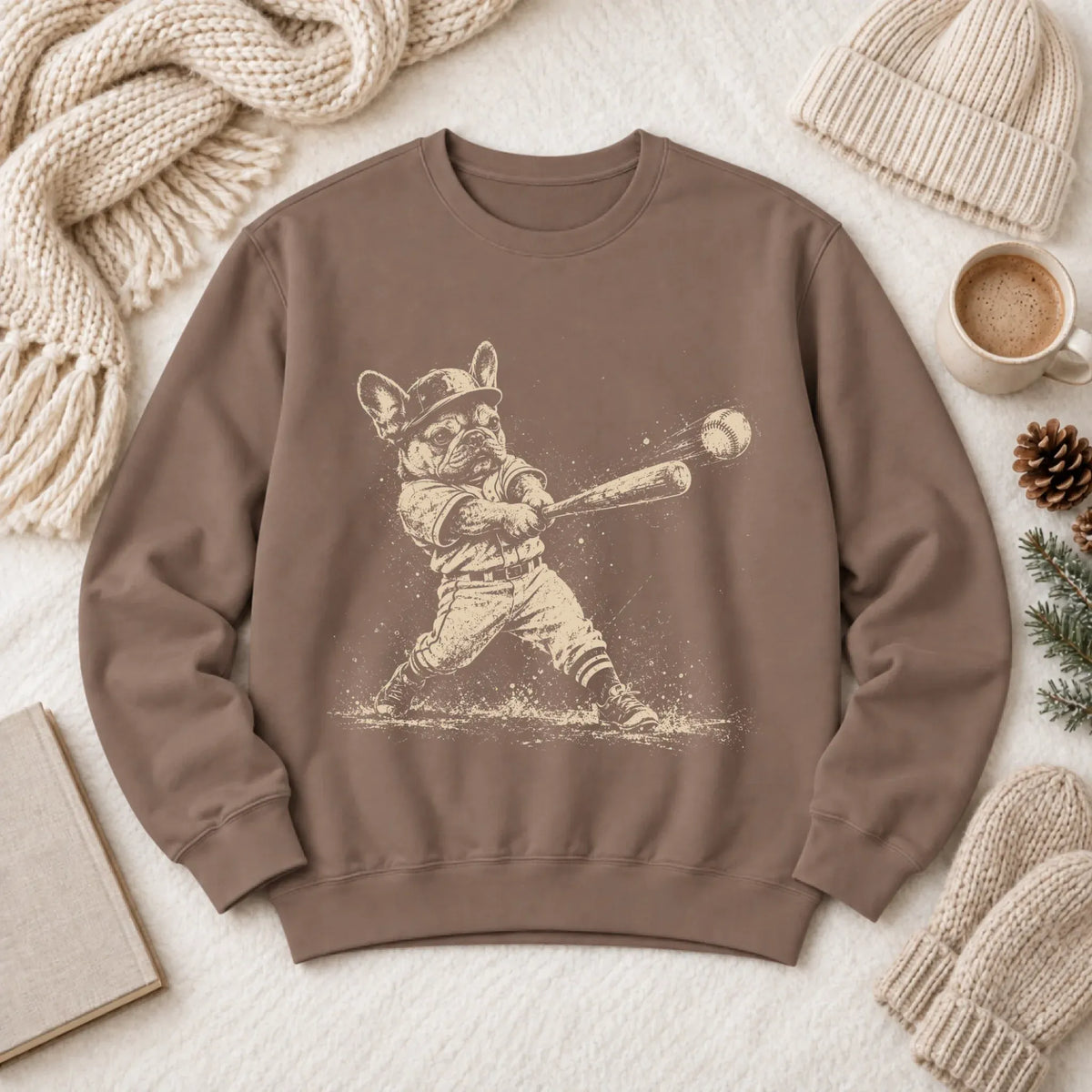 Frenchie Baseball Player Unisex Sweatshirt Espresso